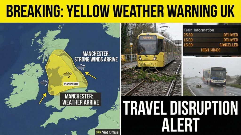 Yellow Weather Warning UK: Manchester Travel Disruption as Strong Winds Arrive Yellow Weather Warning UK